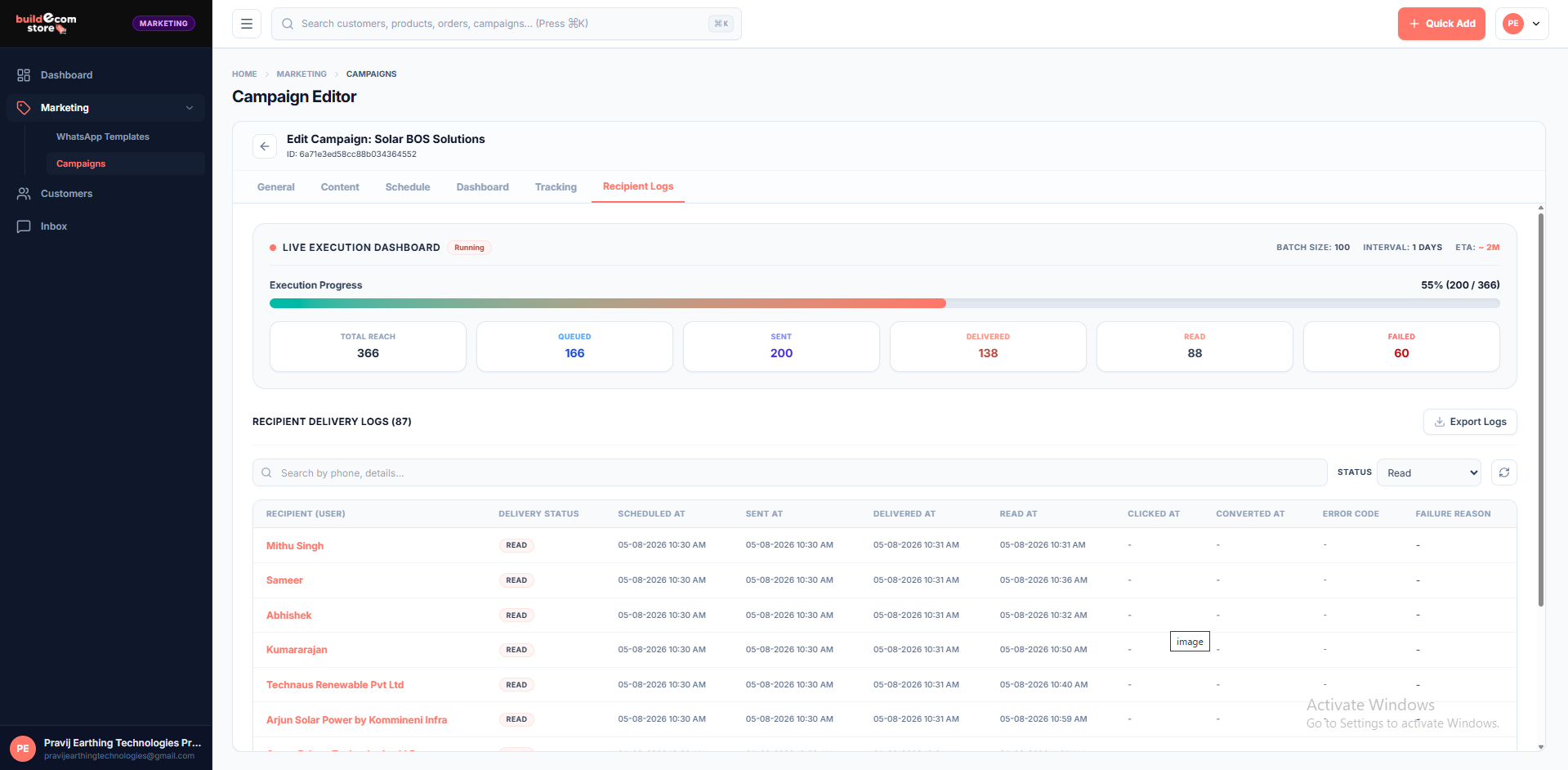 Campaign execution dashboard